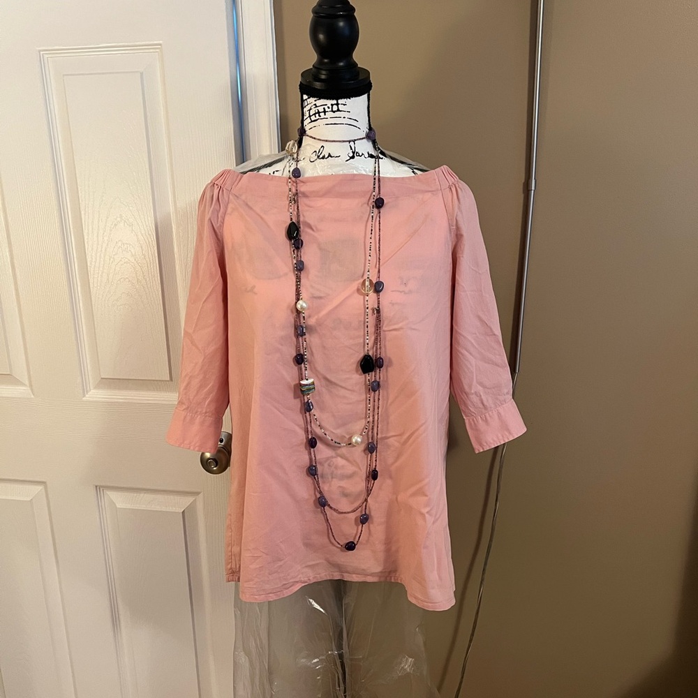 Theory Joscla Off-the-Shoulder Blouse - Gardenia Pink L